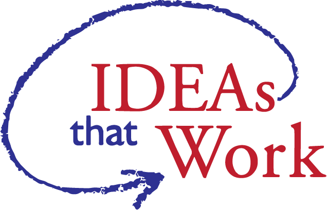 IDEA logo - a blue arrow wraps around the words: IDEAs the Work