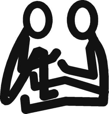 Stick figure drawing of two people sitting on the floor facing each other