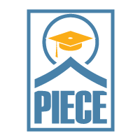 PIECE Logo - a gold graduation cap in a blue circle sit on top of a blue chevron with PIECE under