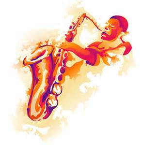 Watercolor painting of a man playing saxophone